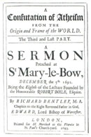 Image of the title-page of one of Richard Bentley's 1692 Boyle Lectures.